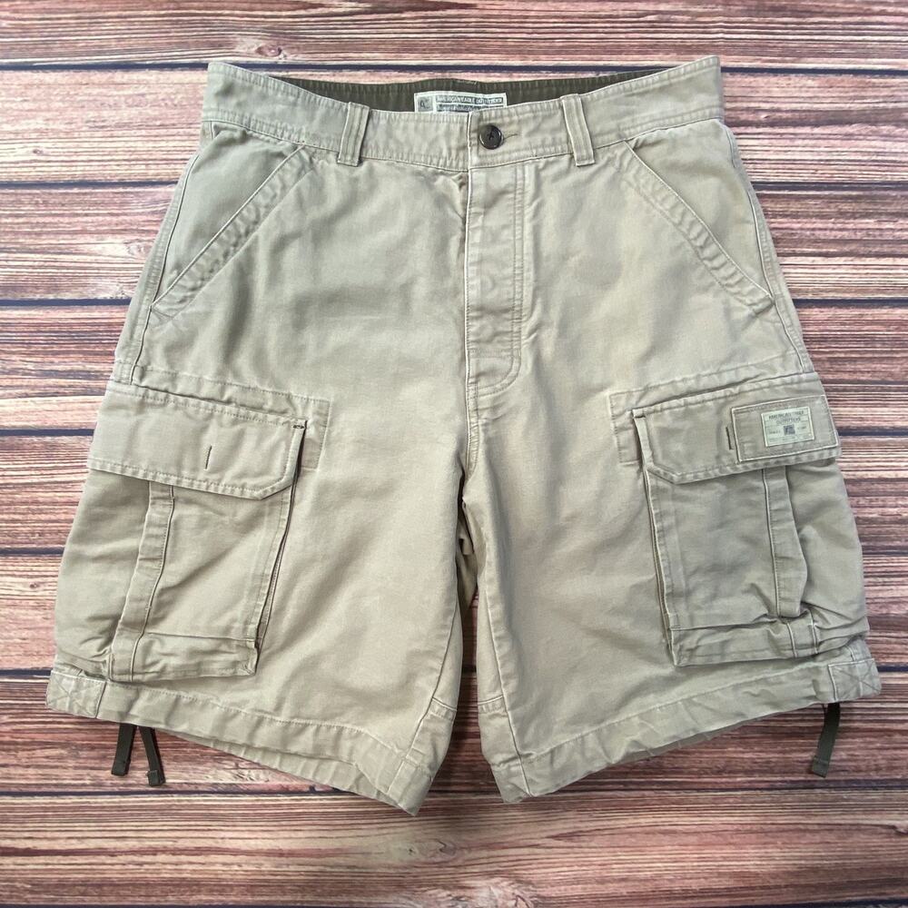 Vtg Y2k American Eagle AE Button Fly Military Khaki Beige Cargo Shorts Men's 33
